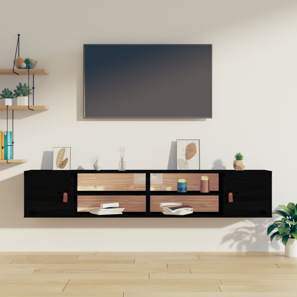 Wall Cabinets 2 pcs Black 80x30x30 cm Solid Wood Pine