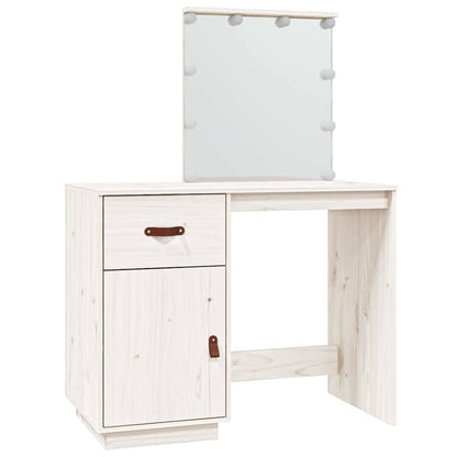 Dressing Table with LED White 95x50x133.5 cm Solid Wood Pine