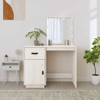 Dressing Table with LED White 95x50x133,5 cm Solid Wood Pine
