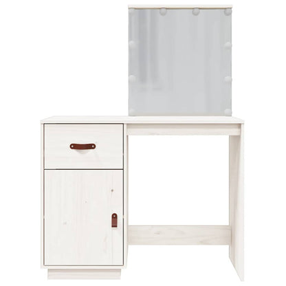 Dressing Table with LED White 95x50x133.5 cm Solid Wood Pine