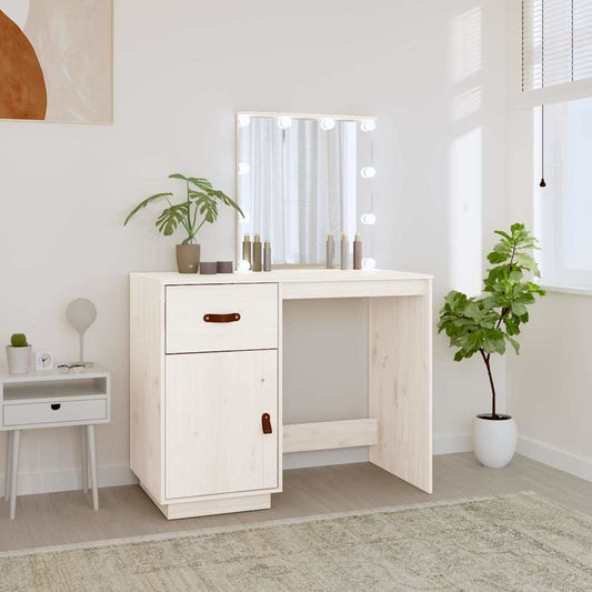 Dressing Table with LED White 95x50x133,5 cm Solid Wood Pine