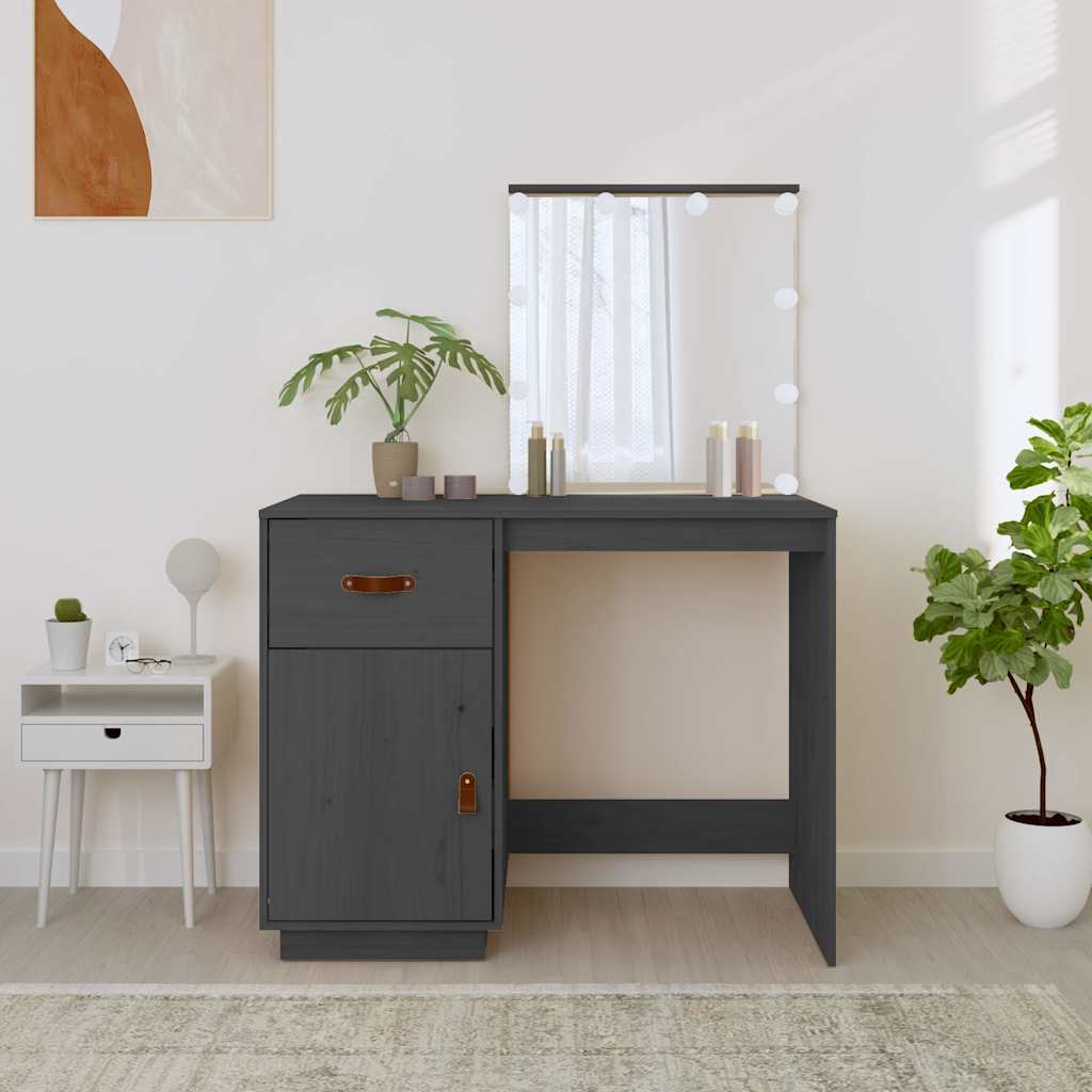 Dressing Table with LED Grey 95x50x133,5 cm Solid Wood Pine