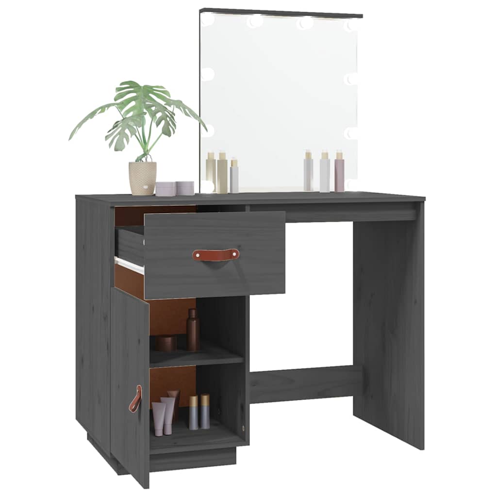 Dressing Table with LED Grey 95x50x133,5 cm Solid Wood Pine