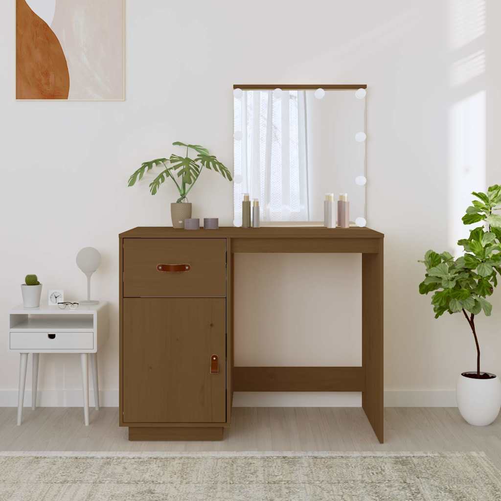 Dressing Table with LED Honey Brown 95x50x133.5 cm
