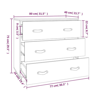 Sideboard Grey 80x40x75 cm Solid Wood Pine