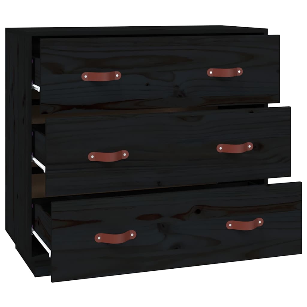 Sideboard Black 80x40x75 cm Solid Wood Pine