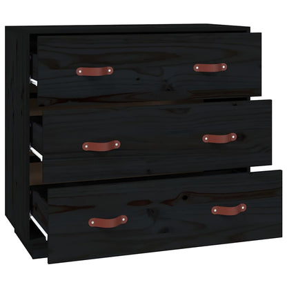 Sideboard Black 80x40x75 cm Solid Wood Pine