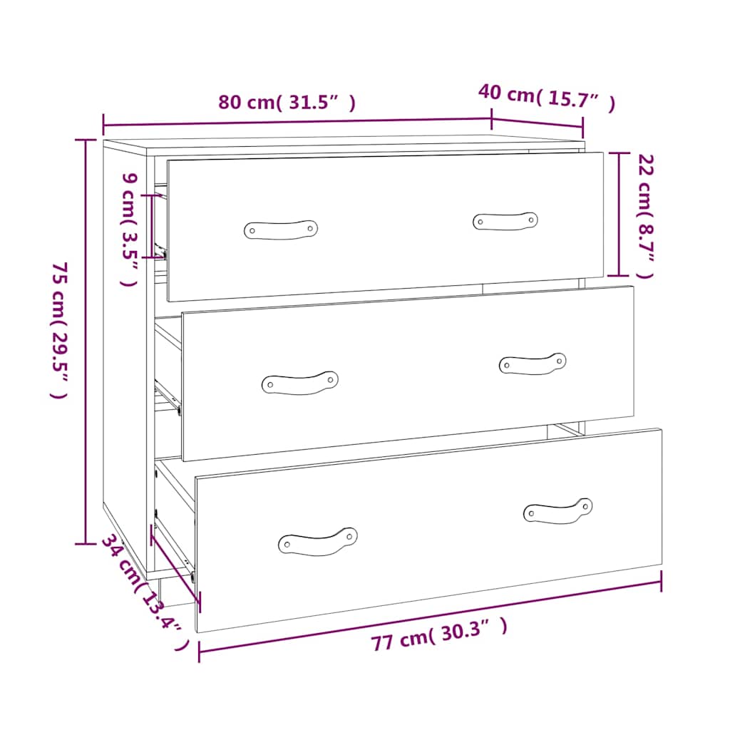 Sideboard Black 80x40x75 cm Solid Wood Pine