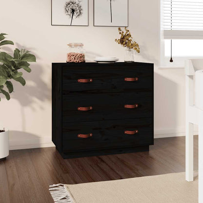 Sideboard Black 80x40x75 cm Solid Wood Pine