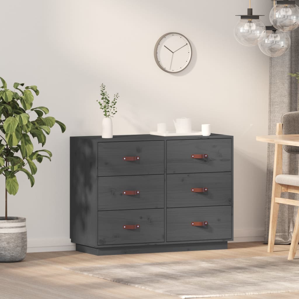 Sideboard Grey 100x40x75 cm Solid Wood Pine