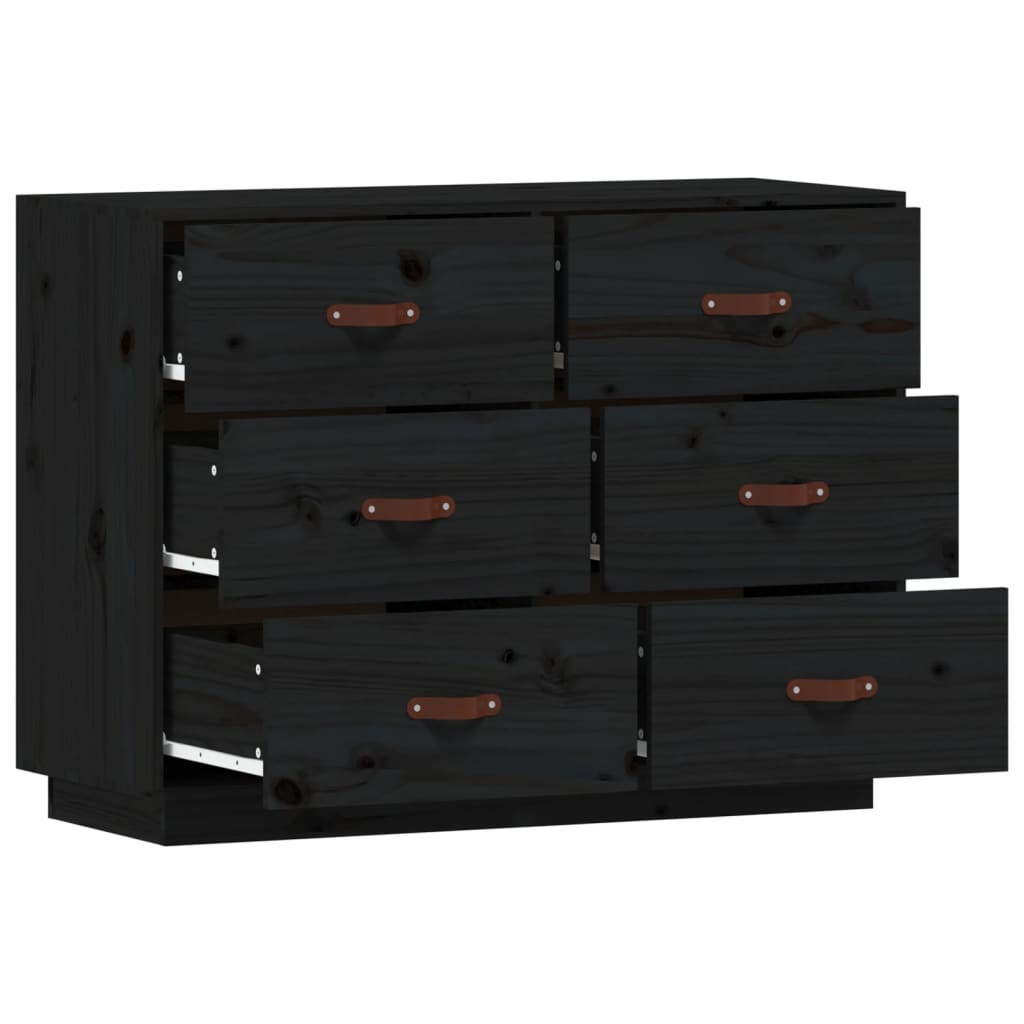 Sideboard Black 100x40x75 cm Solid Wood Pine