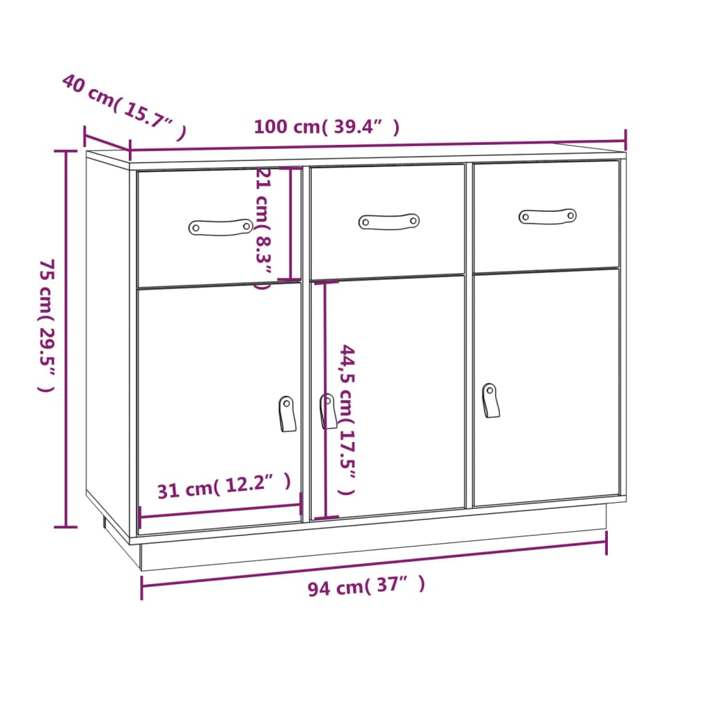 Sideboard Grey 100x40x75 cm Solid Wood Pine
