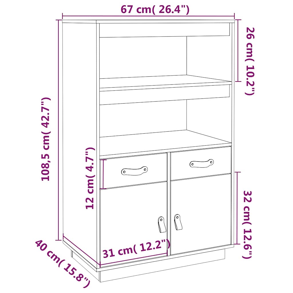 Highboard 67x40x108,5 cm Solid Wood Pine
