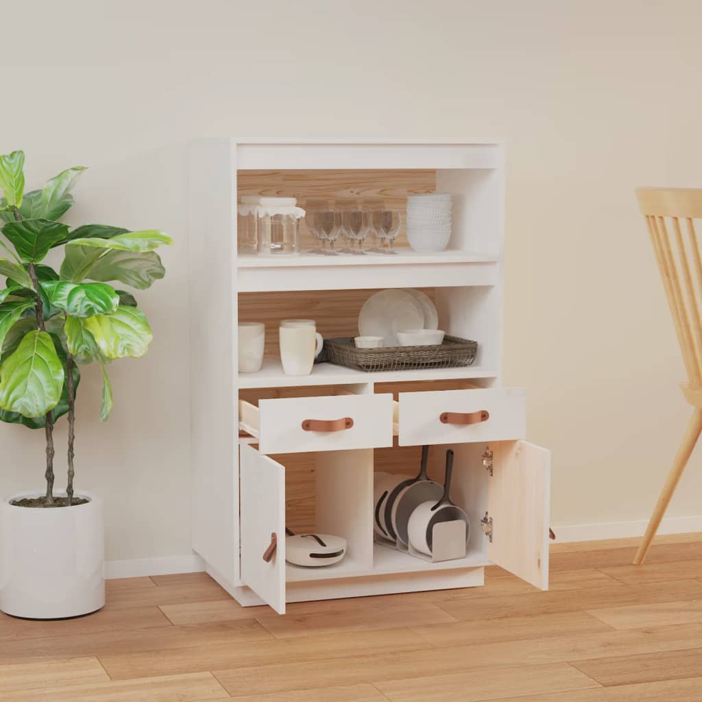 Highboard White 67x40x108.5 cm Solid Wood Pine