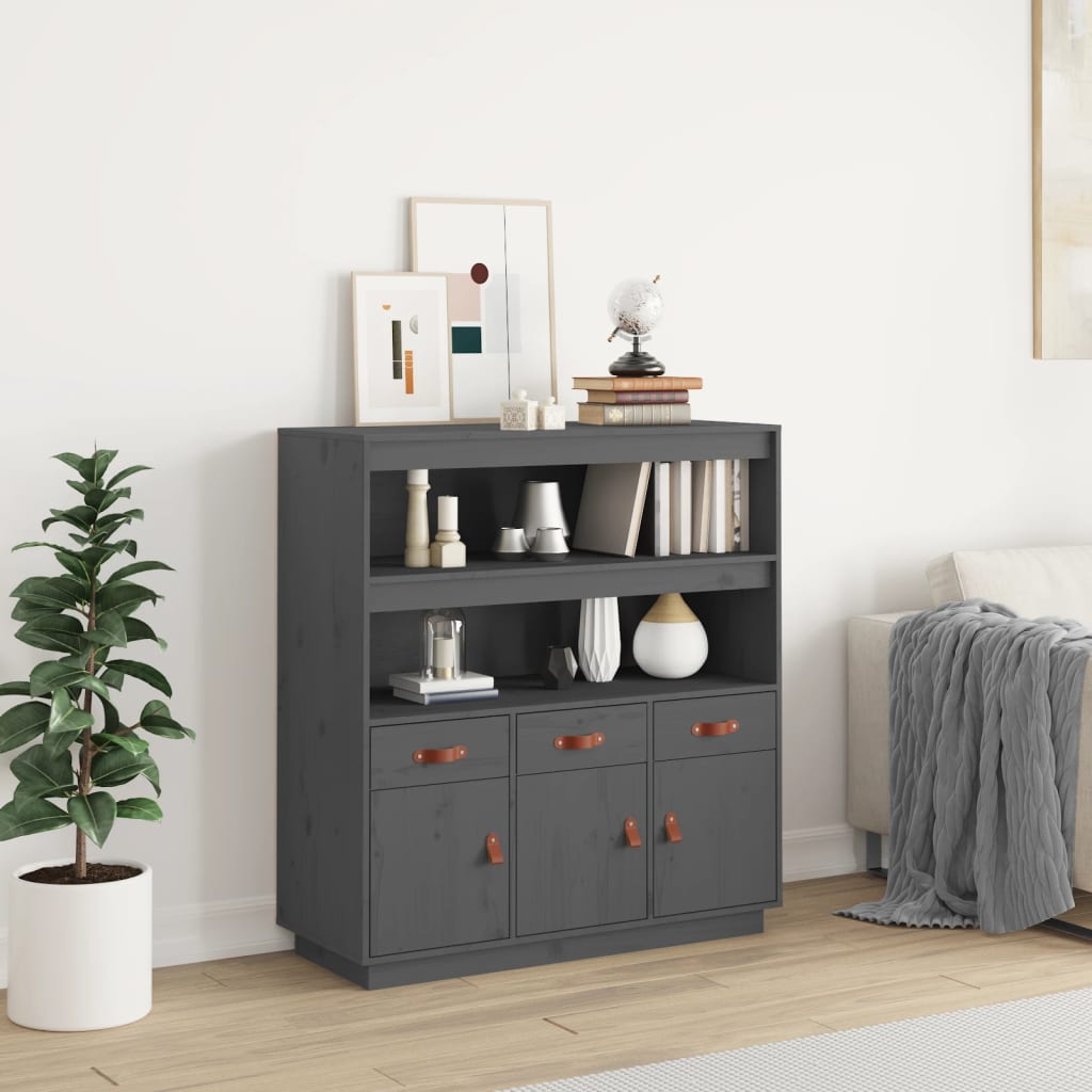 Highboard Grey 100x40x108.5 cm Solid Wood Pine