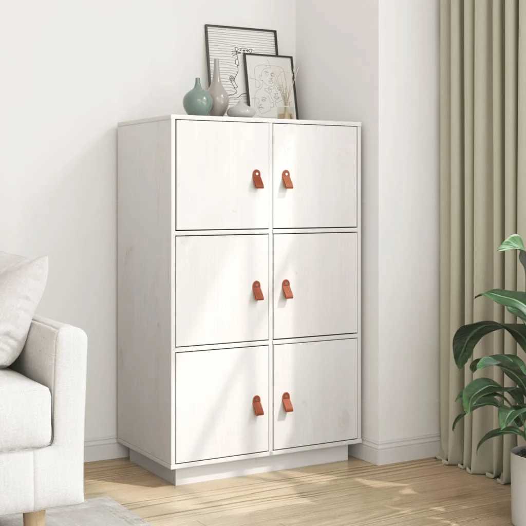 Highboard White 67x40x108,5 cm Solid Wood Pine