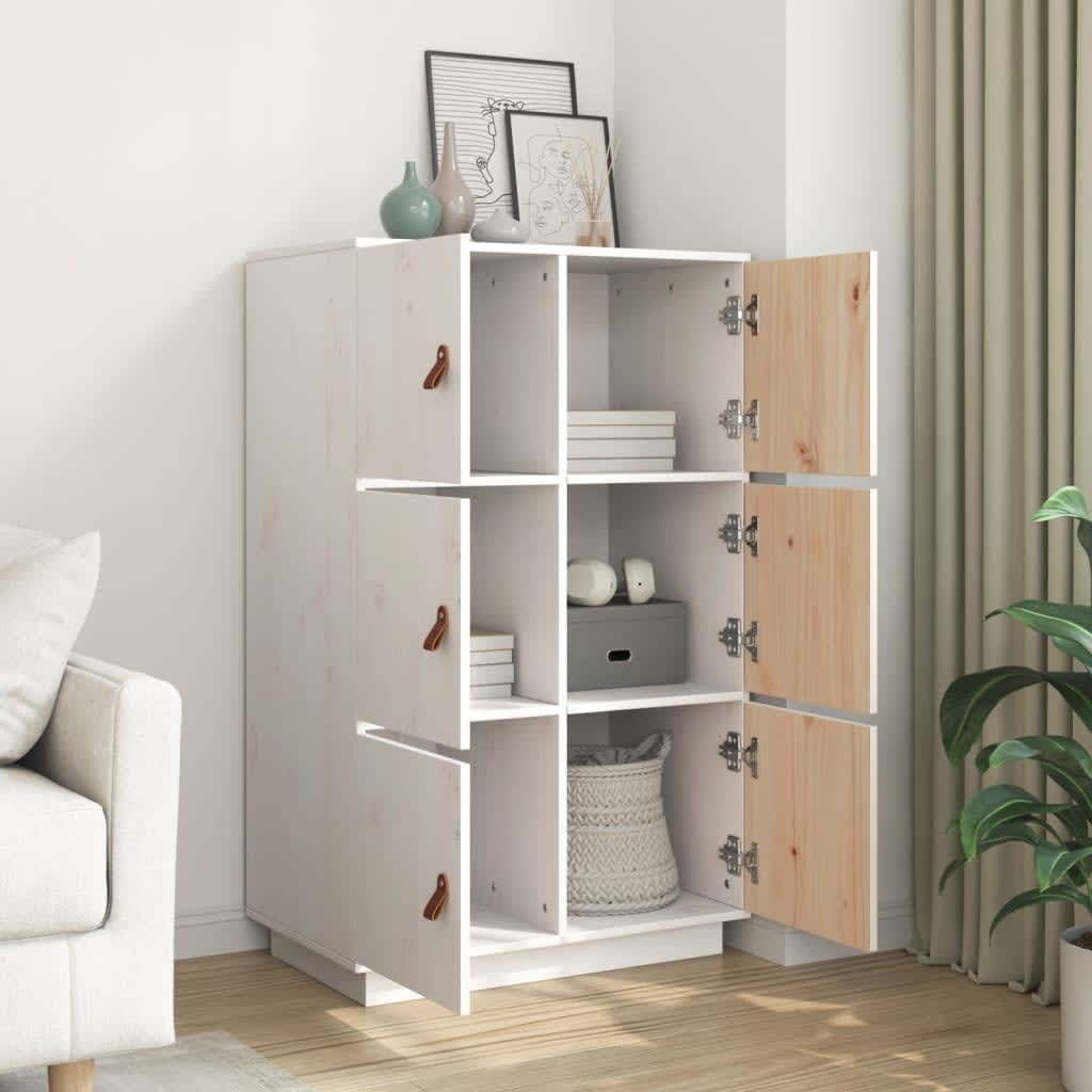 Highboard White 67x40x108,5 cm Solid Wood Pine