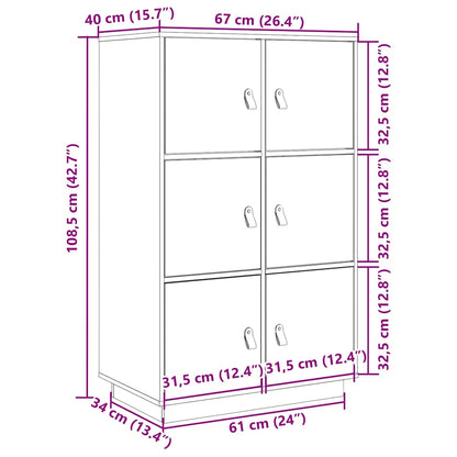 Highboard White 67x40x108,5 cm Solid Wood Pine
