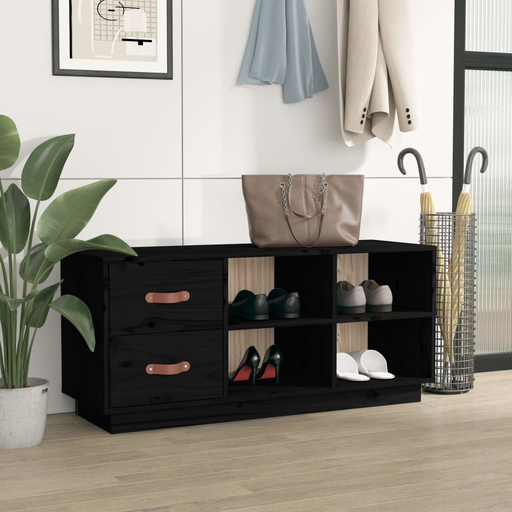 Shoe Bench Black 100x34x45 cm Solid Wood Pine