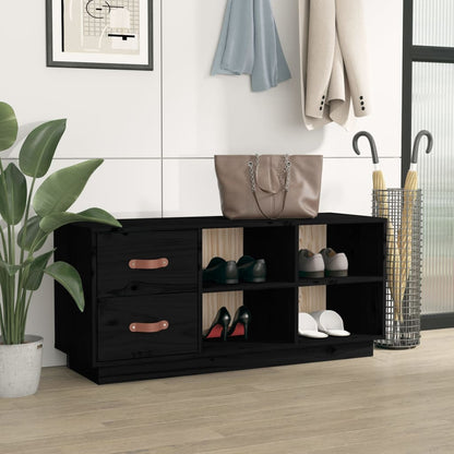Shoe Bench Black 100x34x45 cm Solid Wood Pine