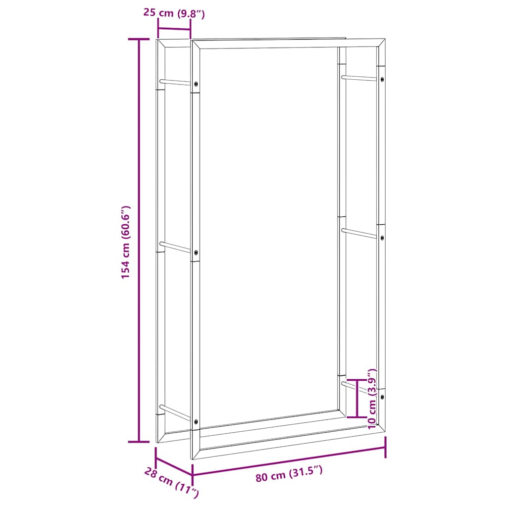 Firewood Rack Matt Black 80x28x154 cm Steel