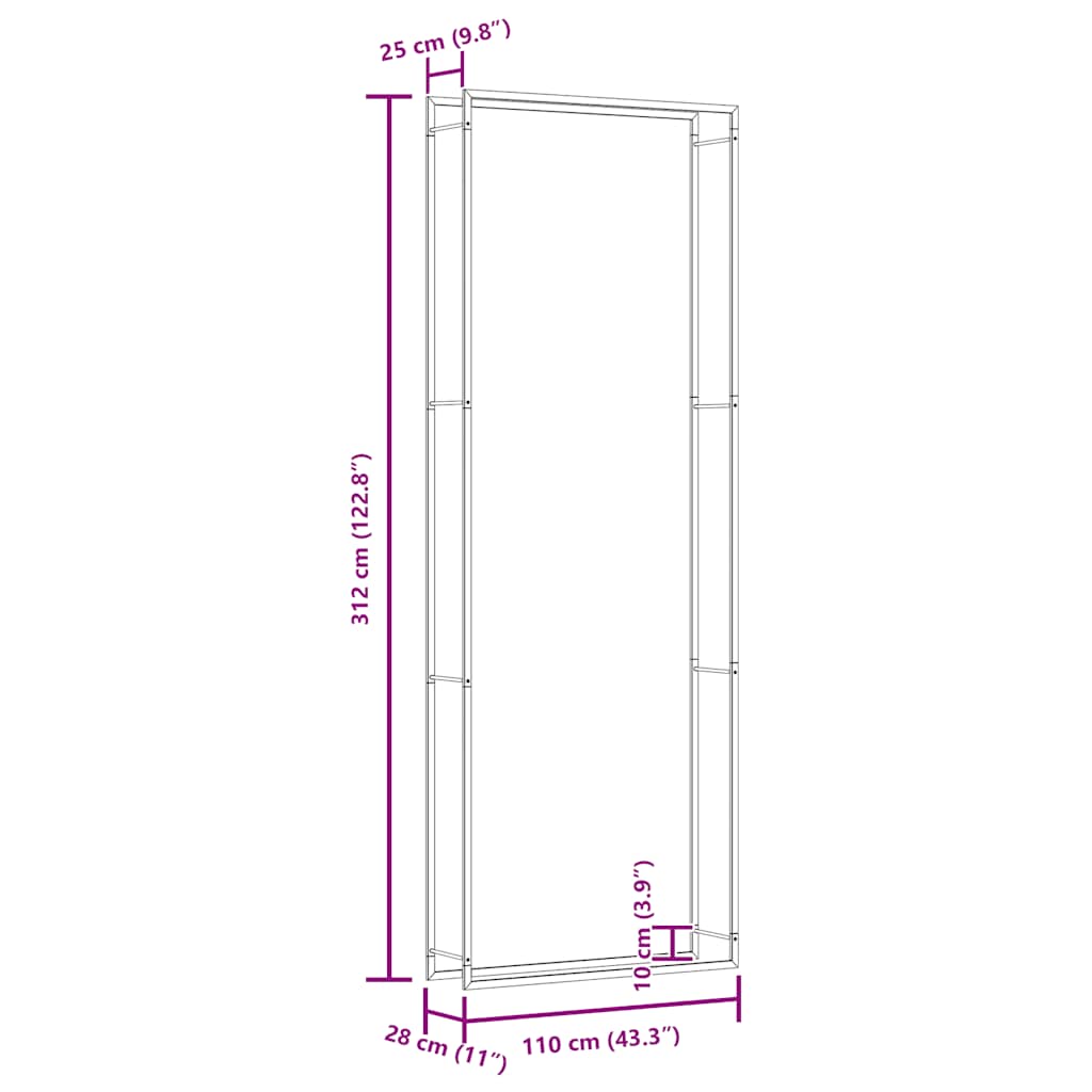 Firewood Rack Matt Black 110x28x312 cm Steel