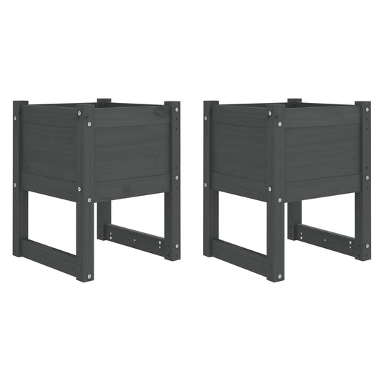 Planters 2 pcs Grey 40x40x52.5 cm Solid Wood Pine
