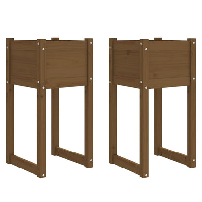 Planters 2 pcs Honey Brown 40x40x81 cm Solid Wood Pine