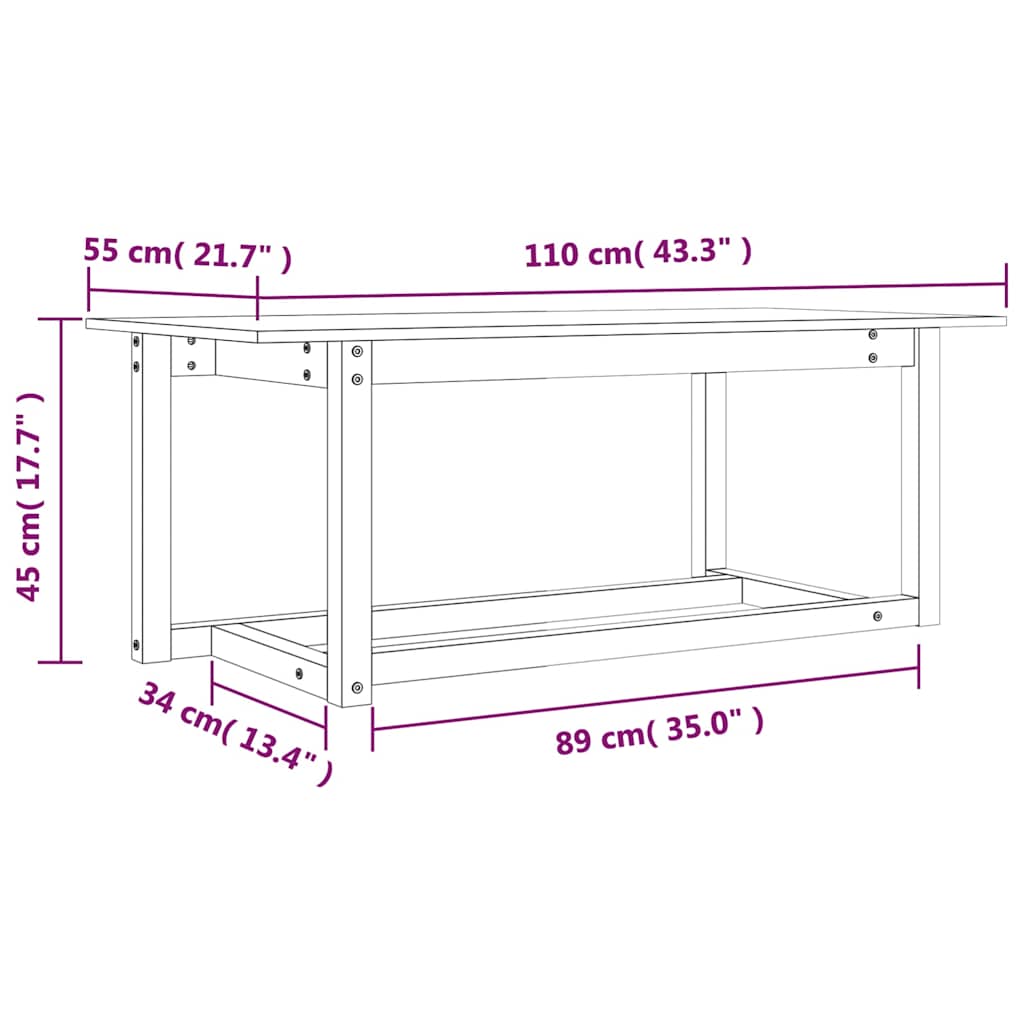 Coffee Table Honey Brown 110x55x45 cm Solid Wood Pine