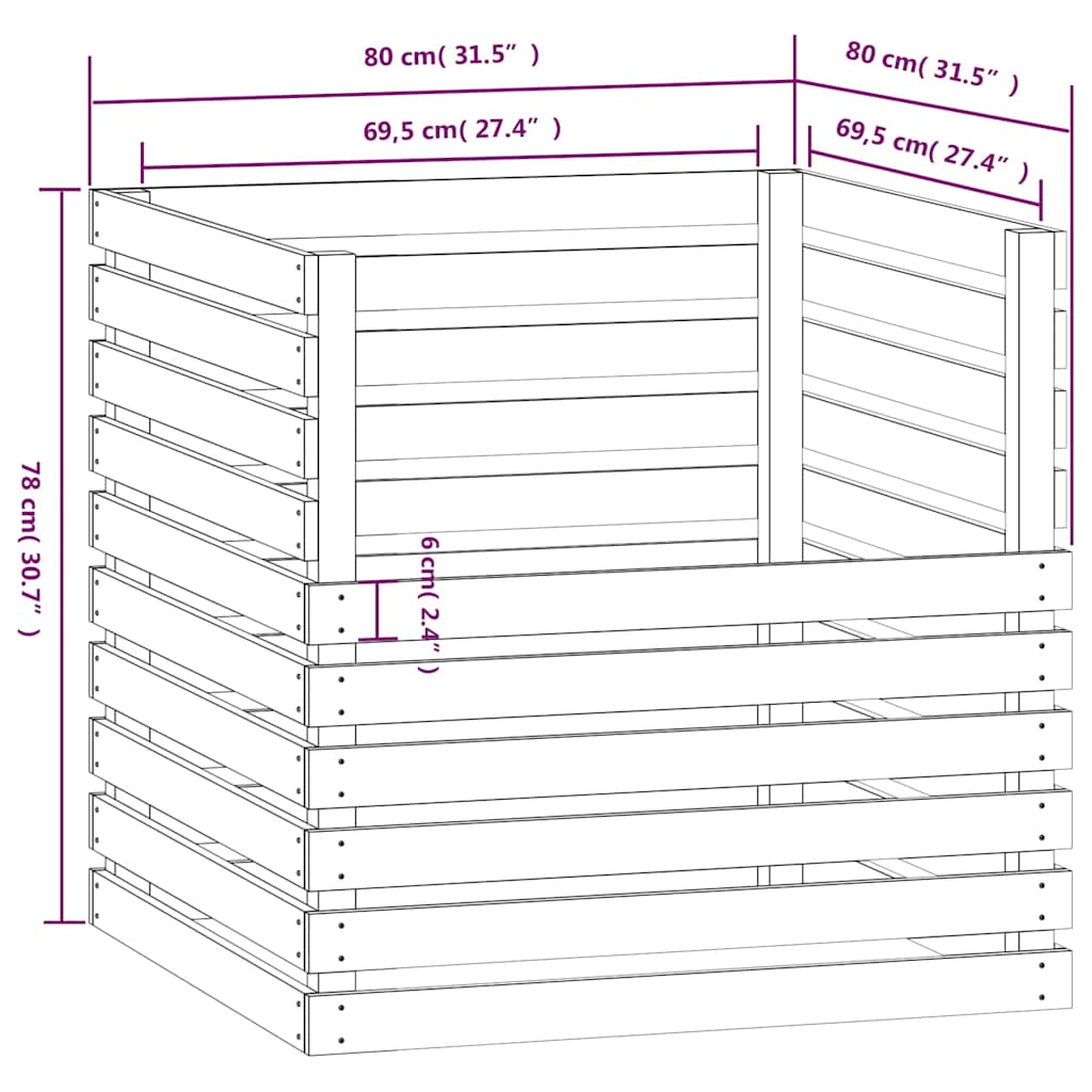 Composter 80x80x78 cm Solid Wood Pine