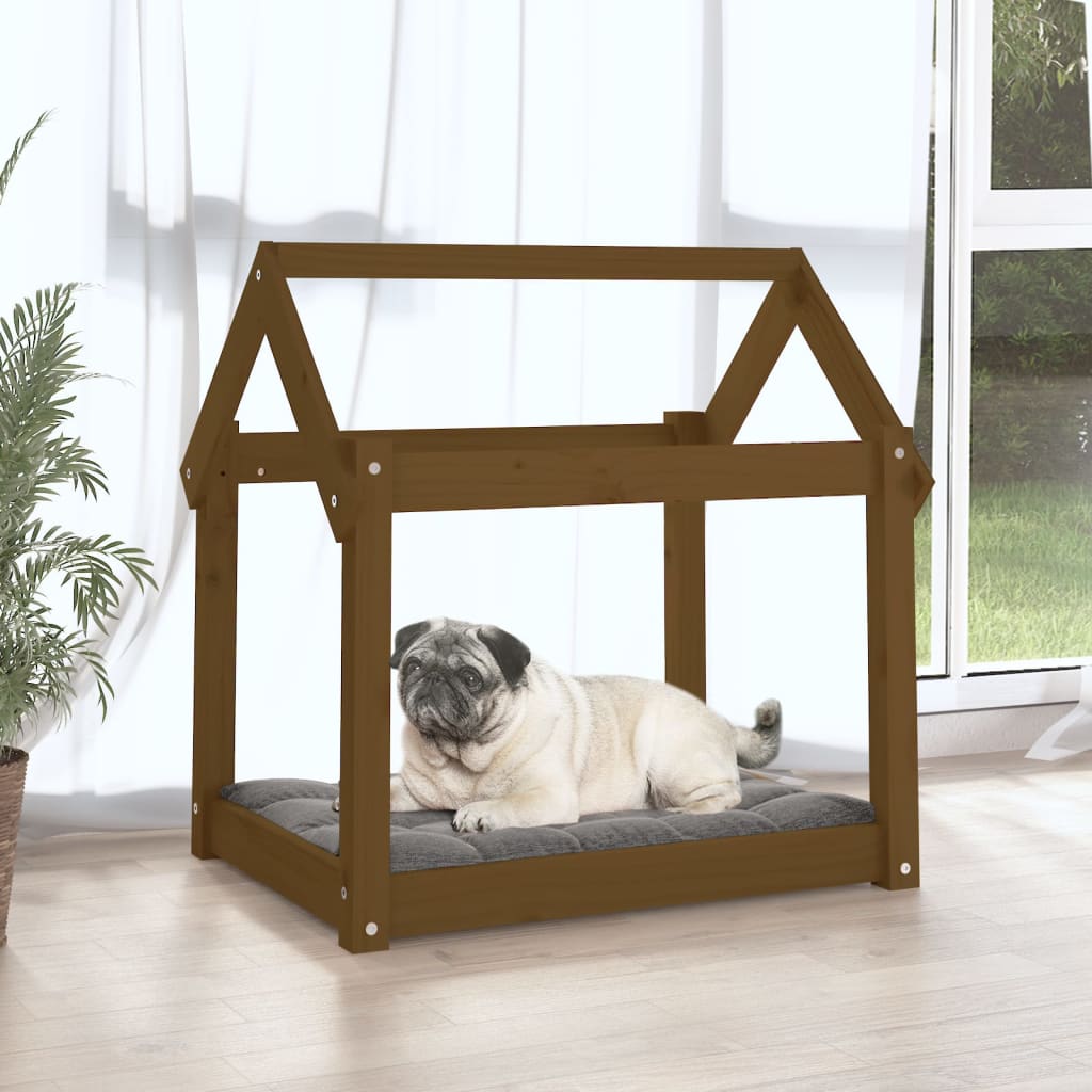 Dog Bed | Honey Brown | Solid Pine Wood | Medium | Dog Bed | Rectangular