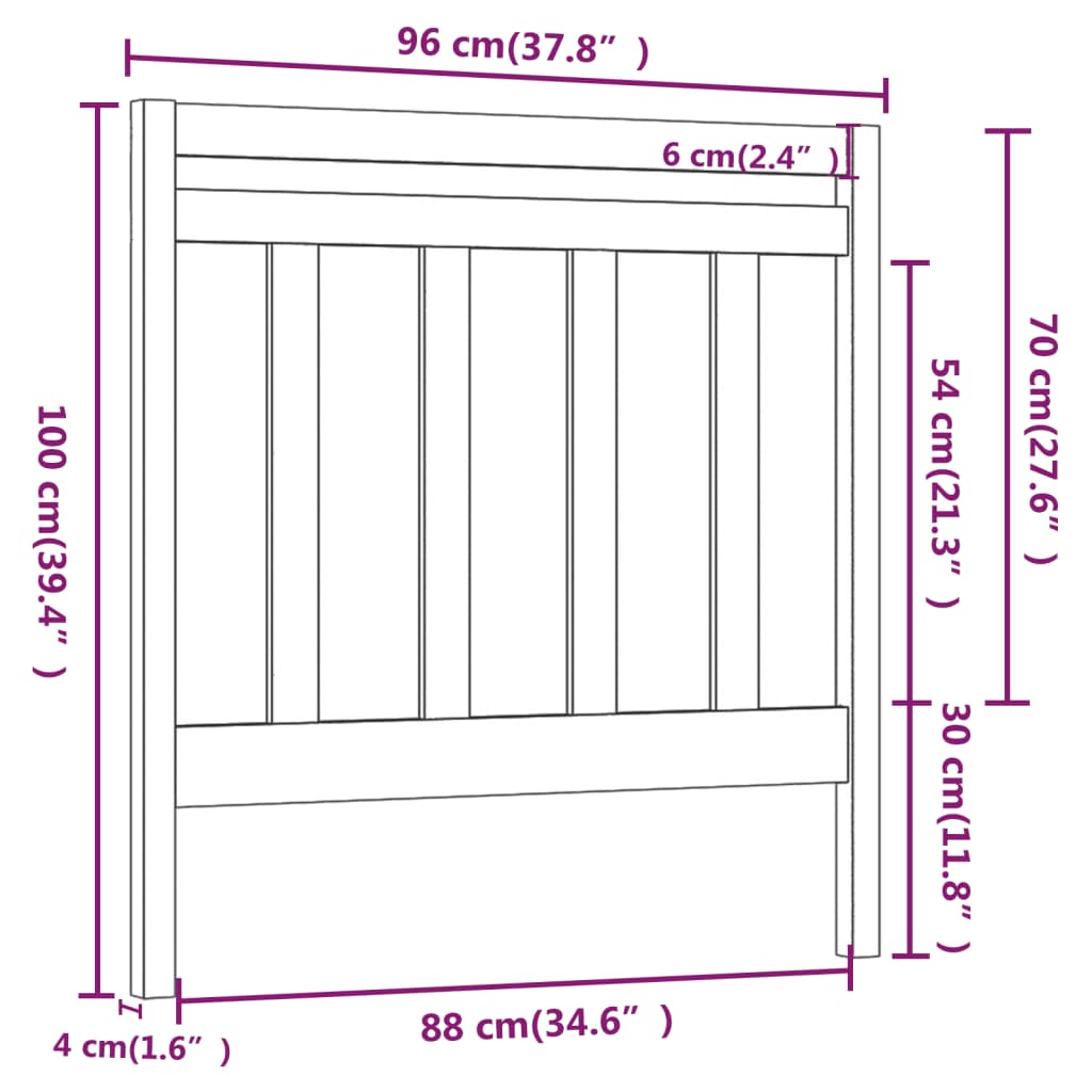 Bed Headboard Black 95x4x100 cm Solid Wood Pine