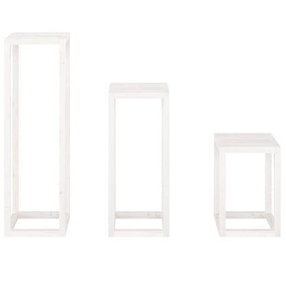 3 Piece Plant Stand Set White Solid Wood Pine