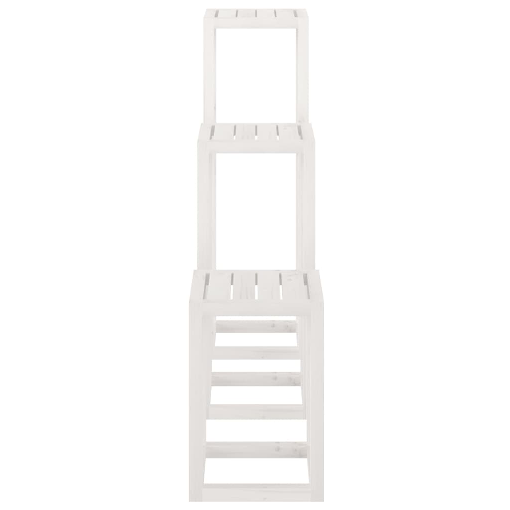 3 Piece Plant Stand Set White Solid Wood Pine