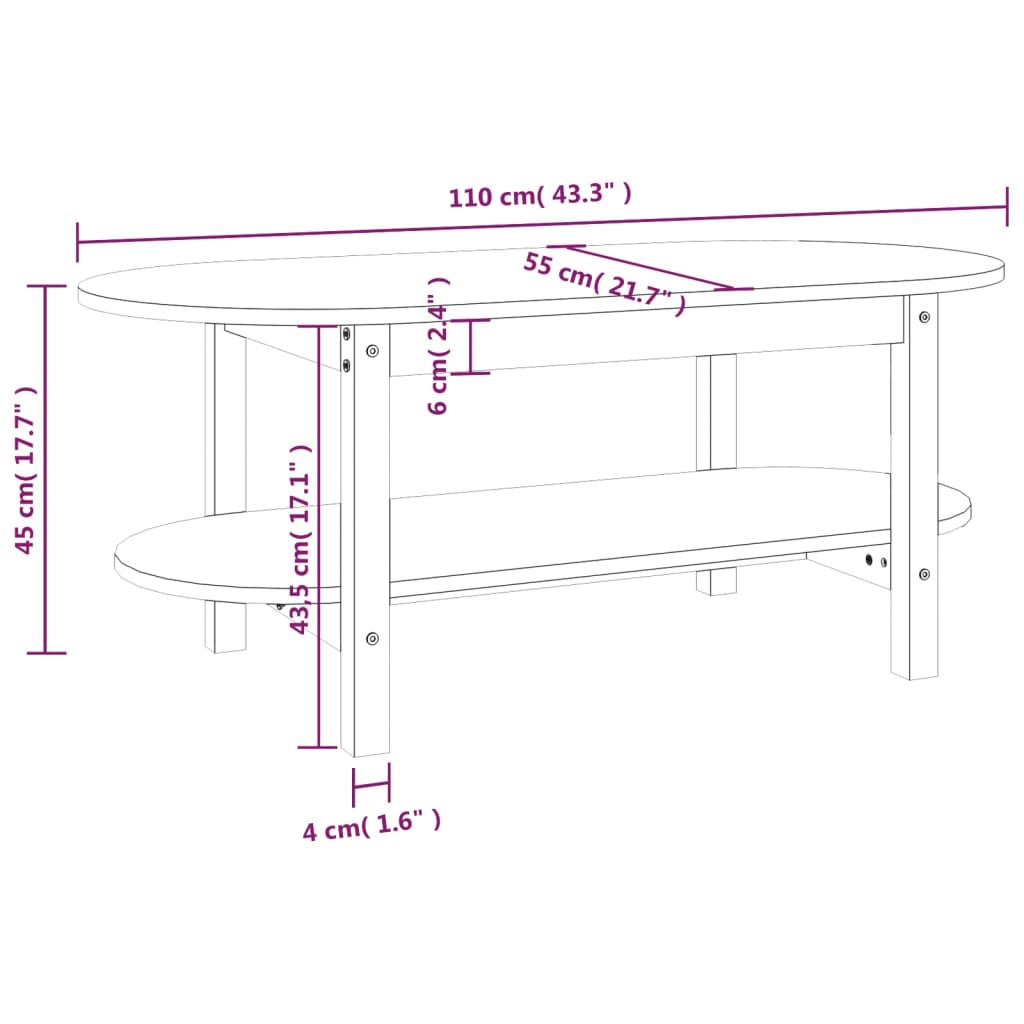 Coffee Table Grey 110x55x45 cm Solid Wood Pine