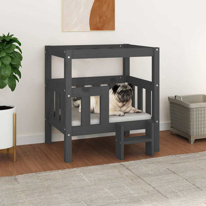 Dog Bed | Grey | Solid Pine Wood | Medium | Durable | Rectangular