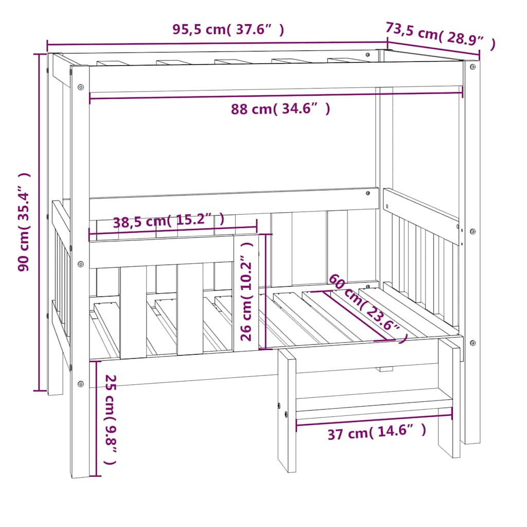 Dog Bed White 95,5x73,5x90 cm Solid Wood Pine