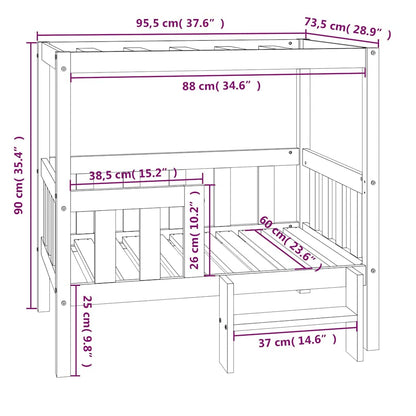 Dog Bed Grey 95,5x73,5x90 cm Solid Wood Pine