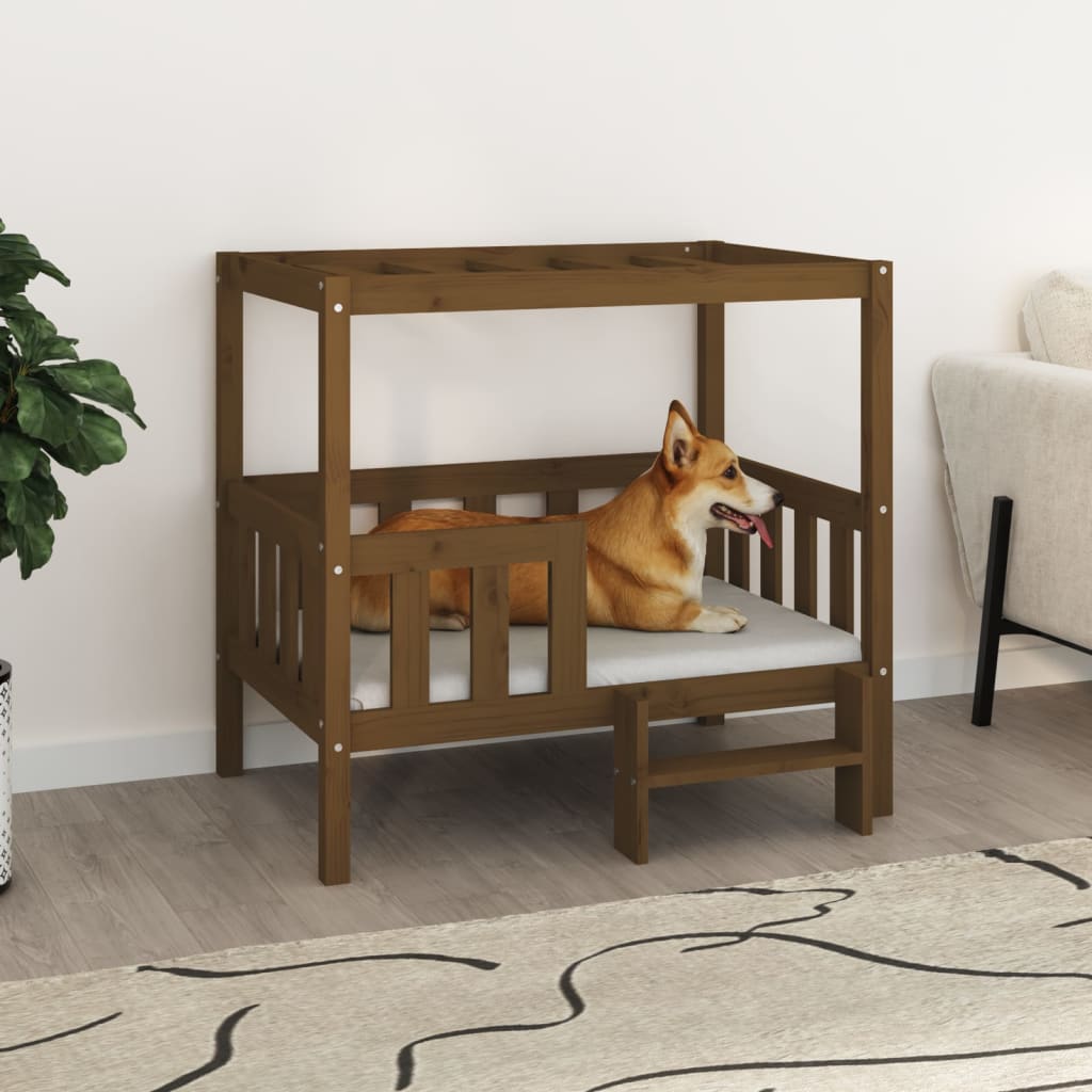 Dog Bed | Honey Brown | Solid Pine Wood | Medium | Durable | Dog Bed