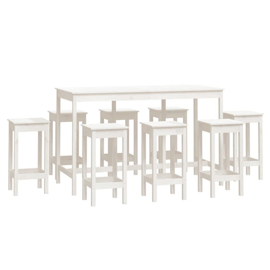 9 Piece Bar Set White Solid Wood Pine