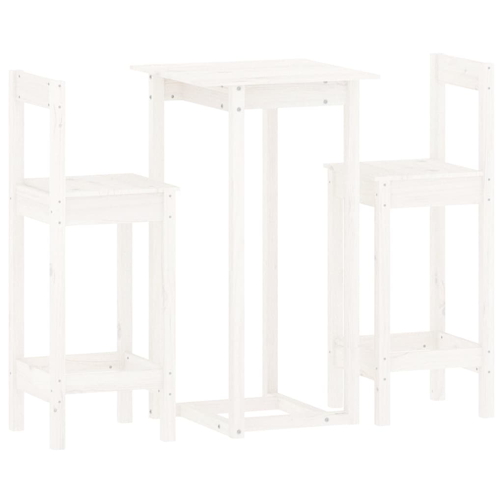 3 Piece Bar Set White Solid Wood Pine