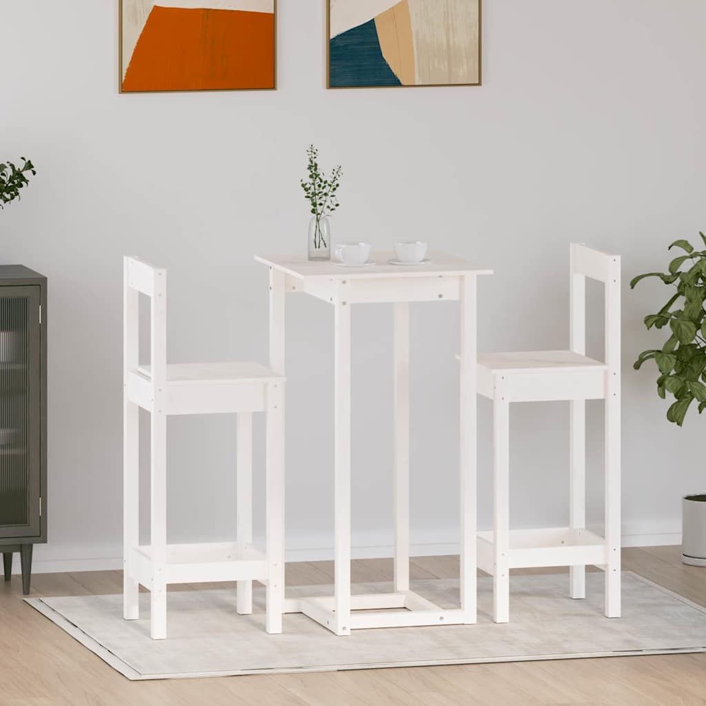 3 Piece Bar Set White Solid Wood Pine