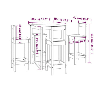 5 Piece Bar Set Solid Wood Pine
