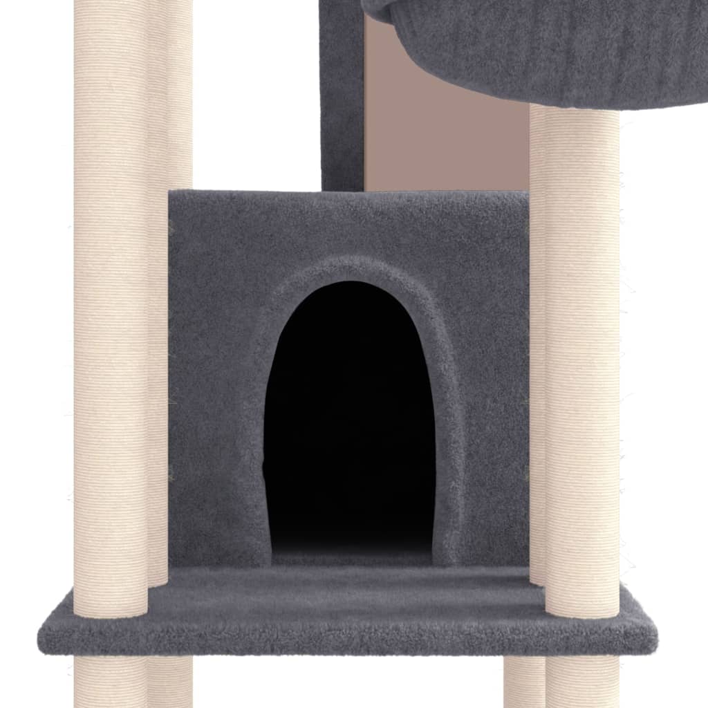 Cat Tree with Sisal Scratching Posts Dark Grey 201 cm