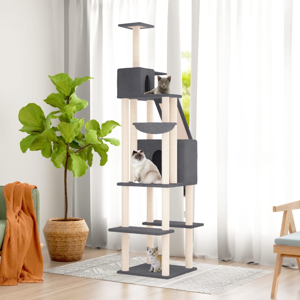 Cat Tree with Sisal Scratching Posts Dark Grey 201 cm