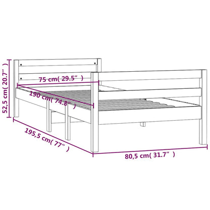 Bed Frame without Mattress Honey Brown 75x190 cm Small Single Solid Wood Pine