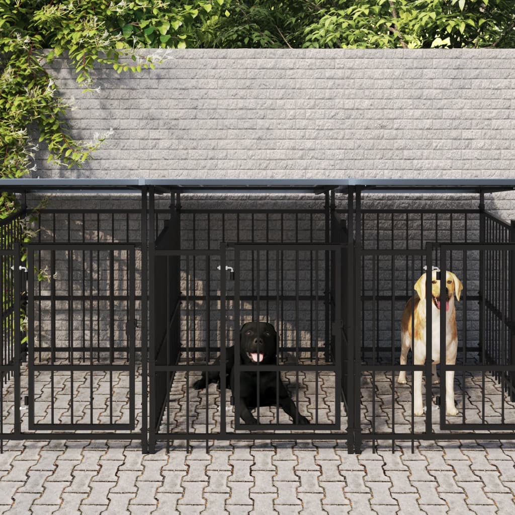 Outdoor Dog Kennel with Roof Steel 7.51 m²