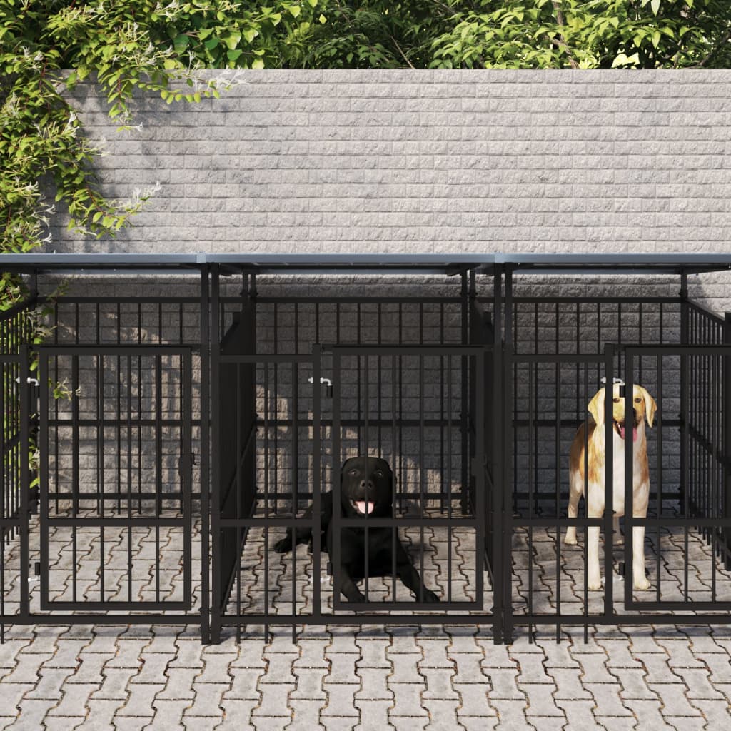 Outdoor Dog Kennel with Roof Steel 11.26 m²
