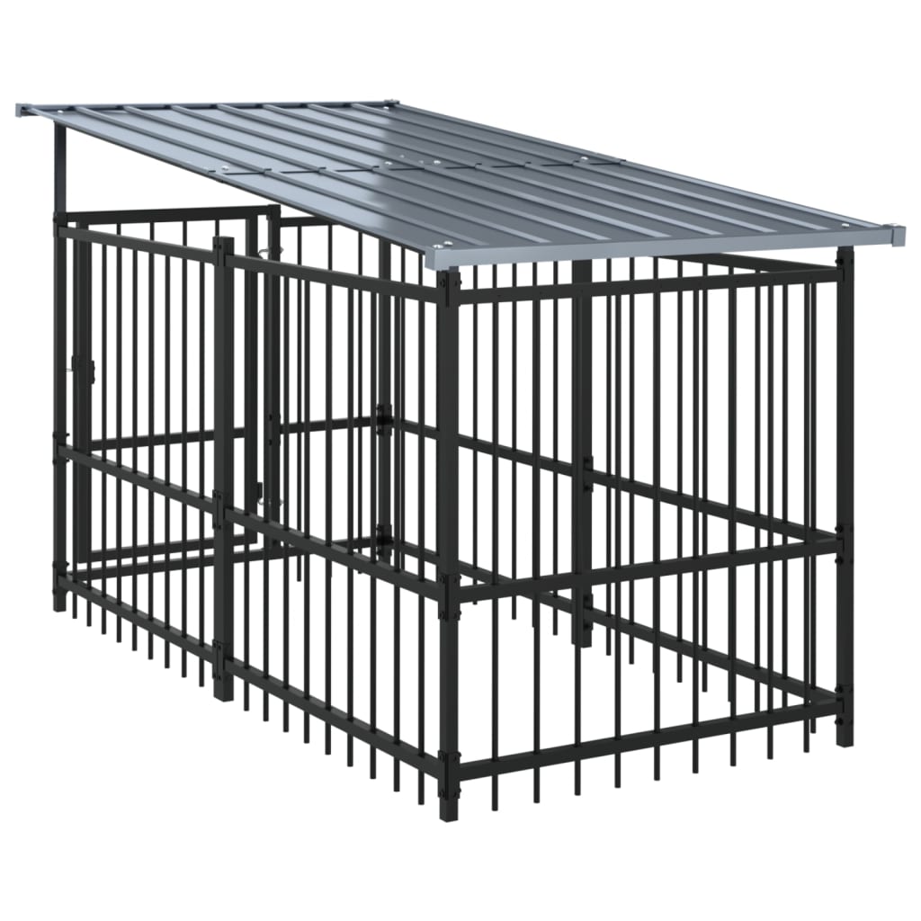 Outdoor Dog Kennel with Roof Steel 16.89 m²