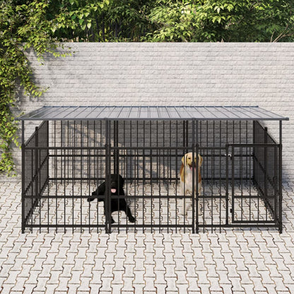 Outdoor Dog Kennel with Roof Steel 5.63 m²
